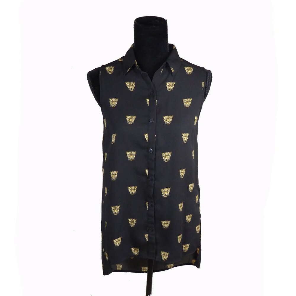 Leopard spots Light summer blouse open back Gold black Forever 21